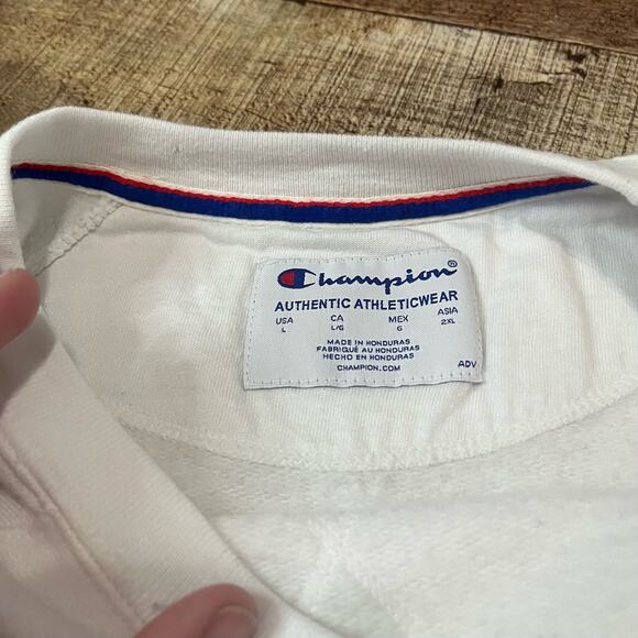 Champion | Unisex White Gray Stitched Logo Boxy Athletic Sweatshirt Sz L - Picture 3 of 4